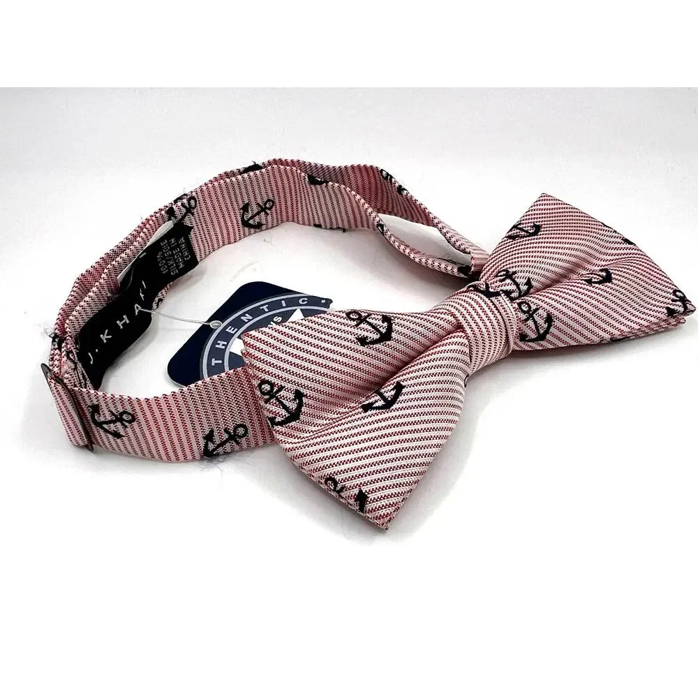 J. Khaki Necktie - NWT- Kids Bow Tie Nautical Anchor Red Stripe Boys Silk Adj.